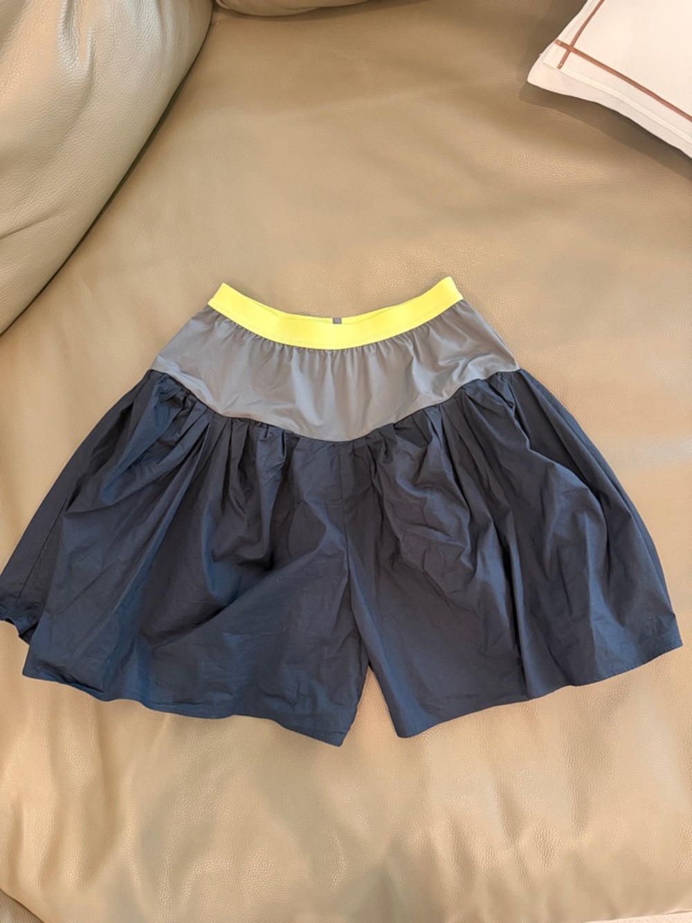 Girls Navy and Gray Lightweight Shorts with Yellow Waistband